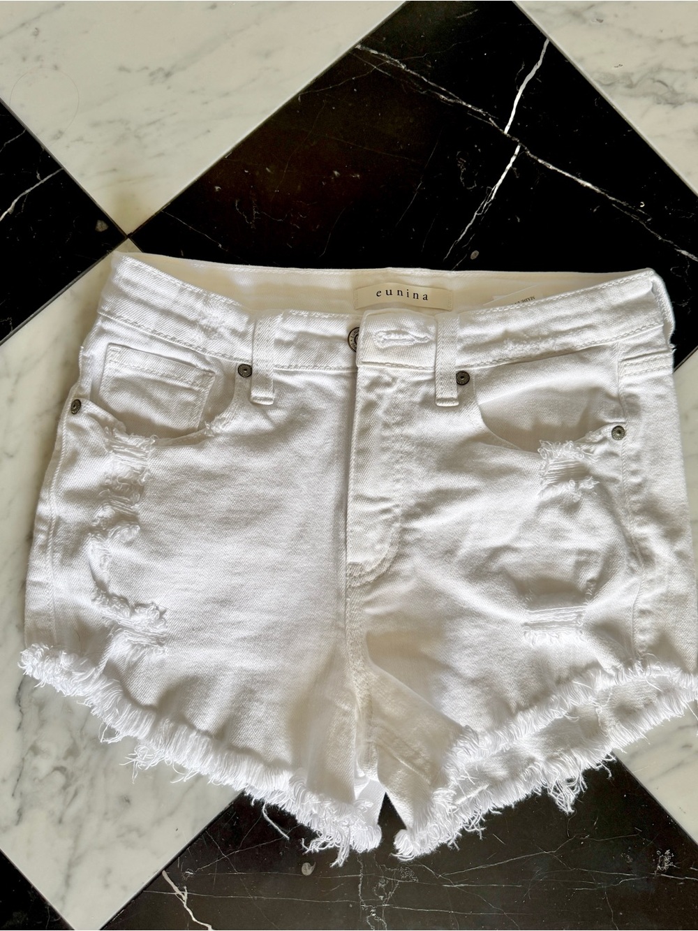 White Distressed Denim Shorts